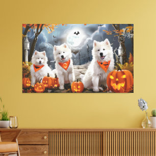 Lienzo Samoyed Halloween Espeluznante