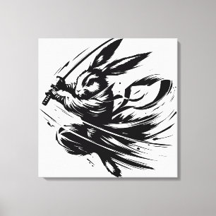 Lienzo Samurai Bunny Black Ink Warrior Rabbit