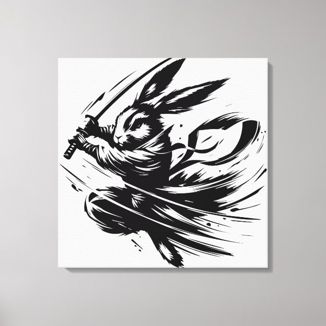 Lienzo Samurai Bunny Black Ink Warrior Rabbit (Anverso)