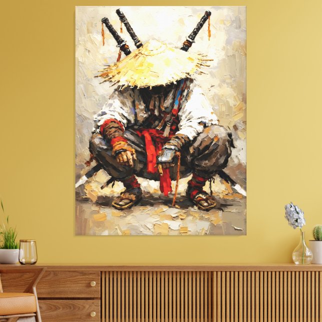 Lienzo Samurai Resting Palette Knife Orange Impasto (Insitu (Sala de estar))