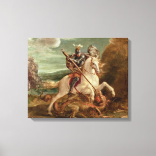 Lienzo San Jorge matando al dragón, (petróleo en el panel