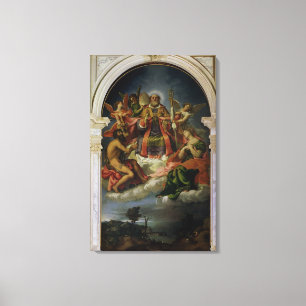 Lienzo San Nicolás en gloria con los santos