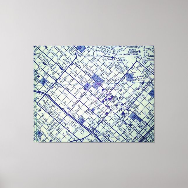 Lienzo SANTA BARBARA, CA Mapa de época (Anverso)