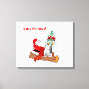 Lienzo Santa Claus con Fox de Conejo y Squirrel
