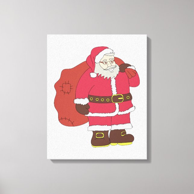 Lienzo Santa Claus de rojo con bolsa de regalo y anteojos (Anverso)