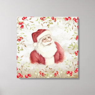 Lienzo Santa Claus Watercolor Invierno Berries Red Vintag