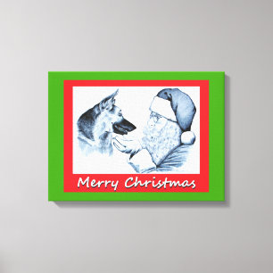 Lienzo Santa Claus y el Pastor Alemán para Navidades