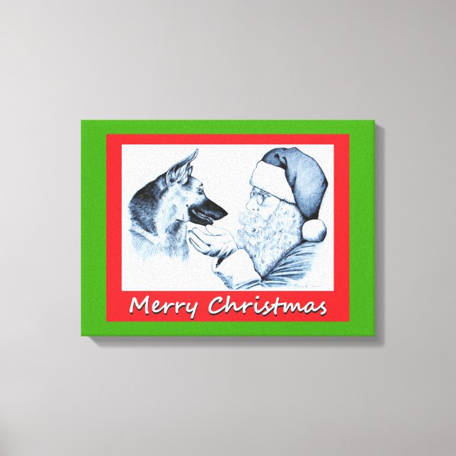 Lienzo Santa Claus y el Pastor Alemán para Navidades (Anverso)