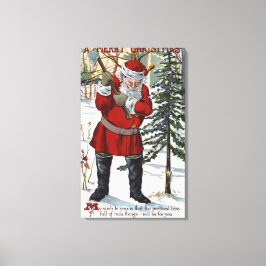 Lienzo Santa cortando el árbol de Navidad