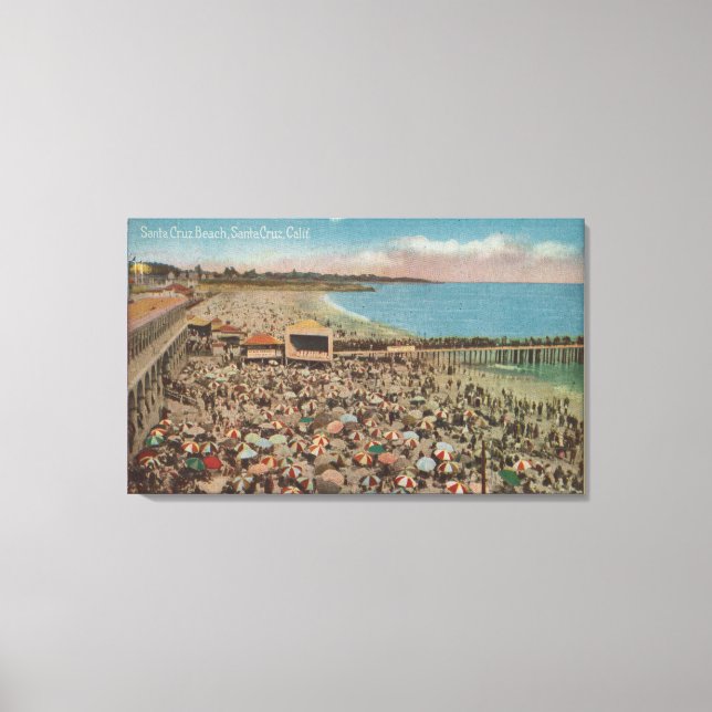 Lienzo Santa Cruz, CA - Escena de playa llena de gente (Anverso)