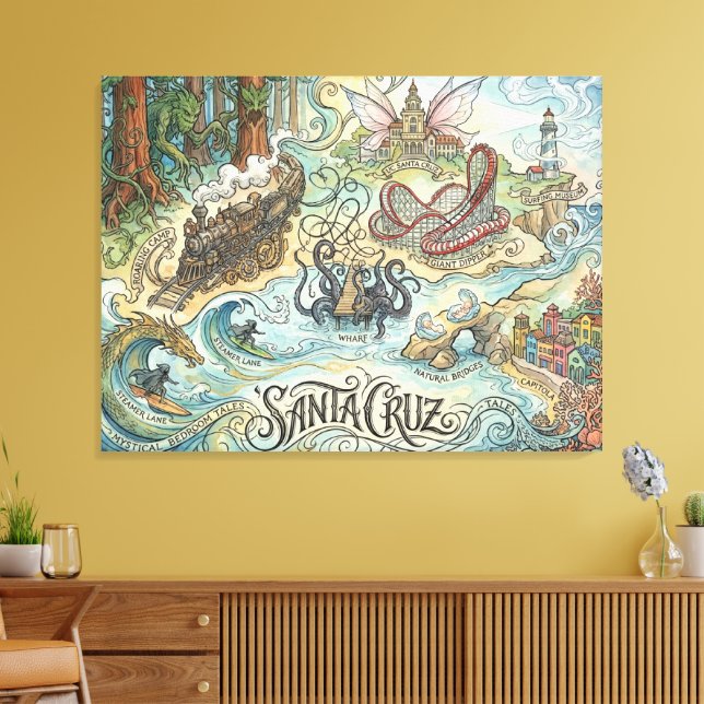Lienzo Santa Cruz California Mapa Ilustrado Mítico (Insitu (Sala de estar))