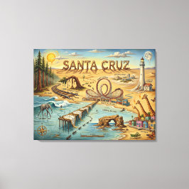 Lienzo Santa Cruz Pop Art Map – Bold Coastal Landmark