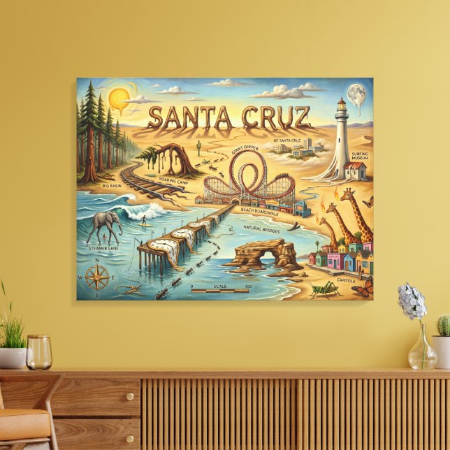 Lienzo Santa Cruz Pop Art Map – Bold Coastal Landmark (Insitu (Sala de estar))