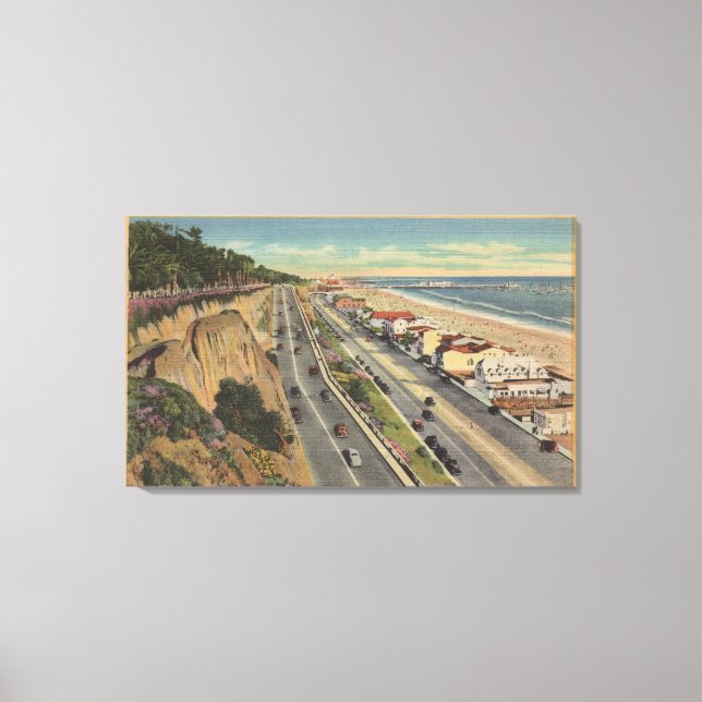 Lienzo Santa Mónica, CA - Escena de playa a lo largo de P (Anverso)