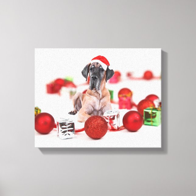 Lienzo Santa Navidades de Cute Great Dane Dog (Anverso)