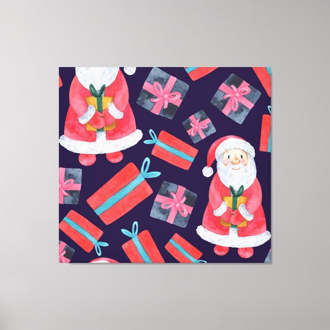 Lienzo Santa sonriente, Navidades de acuarela sin inconve (Anverso)