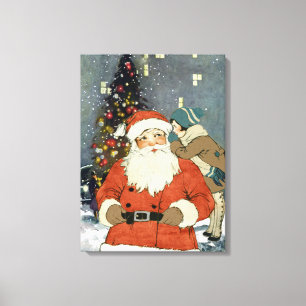 LIENZO "SANTA VIENE A LA CIUDAD" VINTAGE CHRISTMAS COLLAG