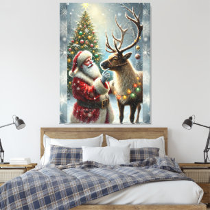 Lienzo Santa Y Reno, Bosque de Nieve, Árbol De Navidad 8
