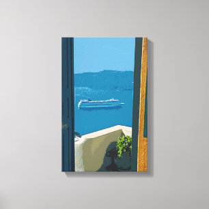 Lienzo Santorini, barco de crucero griego