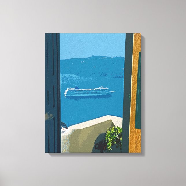 Lienzo Santorini, barco de crucero griego (Anverso)