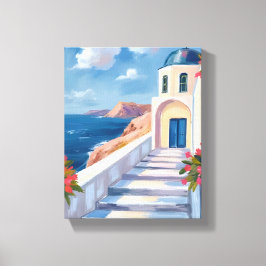 Lienzo Santorini Grecia Acuarela Viaje