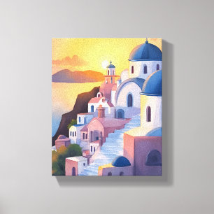 Lienzo Santorini, Grecia   Sunset de la línea costera de 