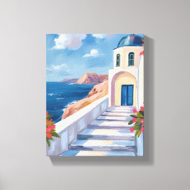 Lienzo Santorini Greece Watercolor Travel (Anverso)