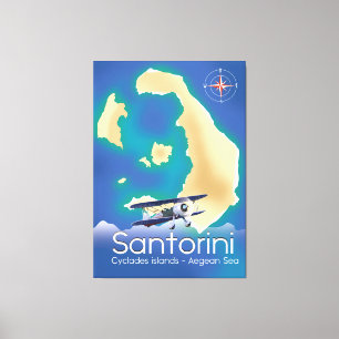 Lienzo Santorini islas Cícladas mapa del Mar Egeo