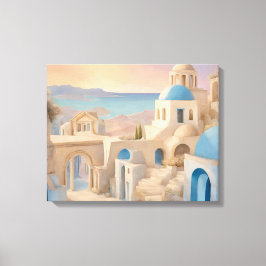 Lienzo Santorini Soñador Grecia Acuarela - Cúpula Azul