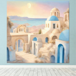 Lienzo Santorini Soñador Grecia Acuarela - Cúpula Azul