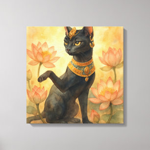 Lienzo Santuario Lotus de la diosa del gato Golden Bastet