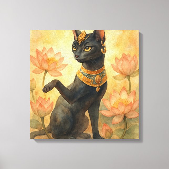 Lienzo Santuario Lotus de la diosa del gato Golden Bastet (Anverso)