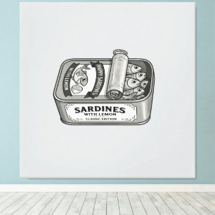 Lienzo Sardinas enlatadas vintage en blanco y negro