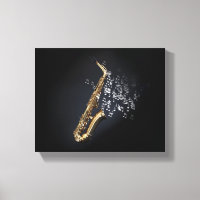 Saxofón con notas musicales saliendo de la campana