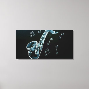 Lienzo Saxofón y notas musicales