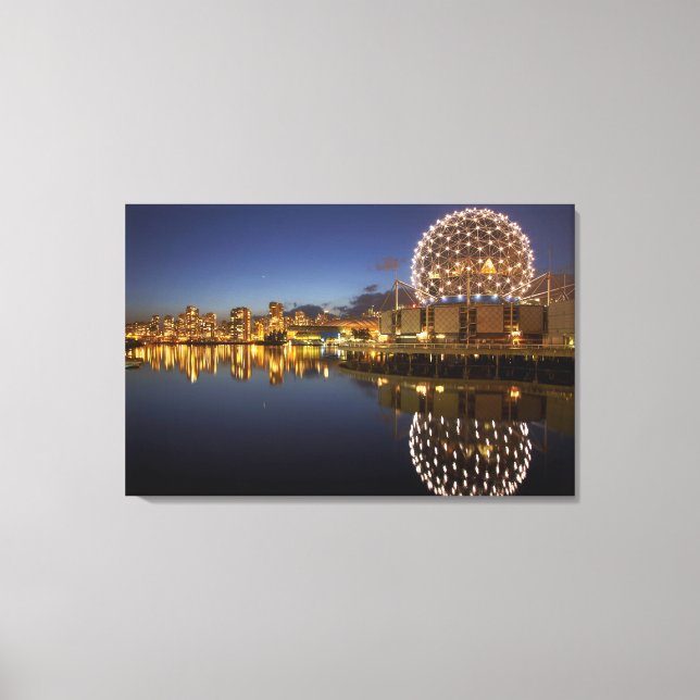 Lienzo Science World y CBD reflejados en False Creek, (Anverso)