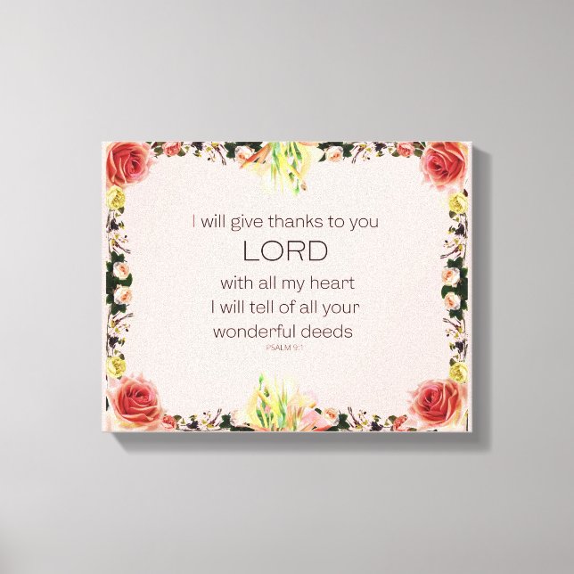Lienzo Scripture Psalm 9, Floral (Anverso)