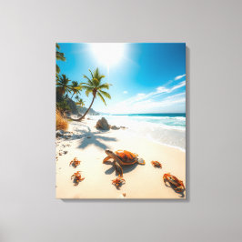 Lienzo Sea Turtle & Crabs on Tropical Beach – Serene Ocea