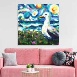 Lienzo Seagull Van Gogh Style Beach Sky Blue Verde azulad