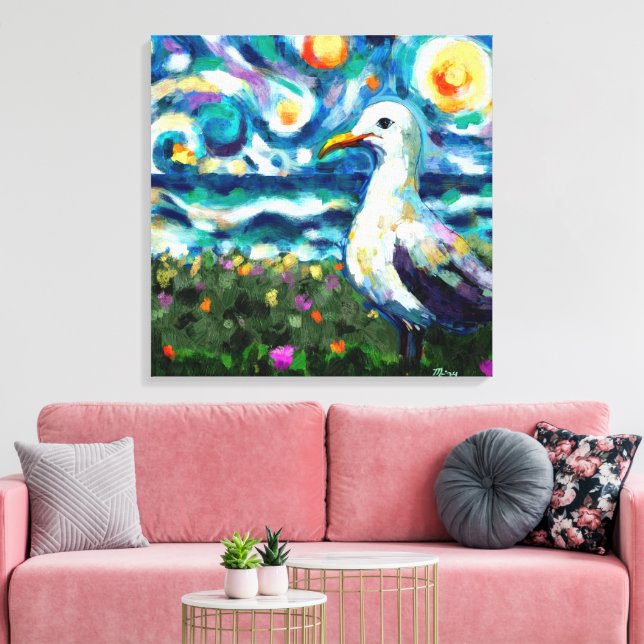 Lienzo Seagull Van Gogh Style Beach Sky Blue Verde azulad (Insitu (Sala de estar))