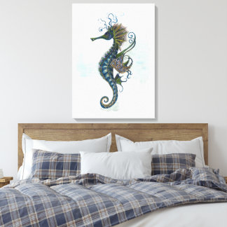 Lienzo Seahorse fantasy, blue green artwork
