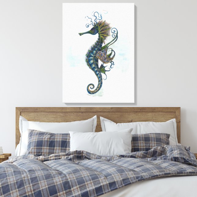 Lienzo Seahorse fantasy, blue green artwork (Insitu(Dormitorio))