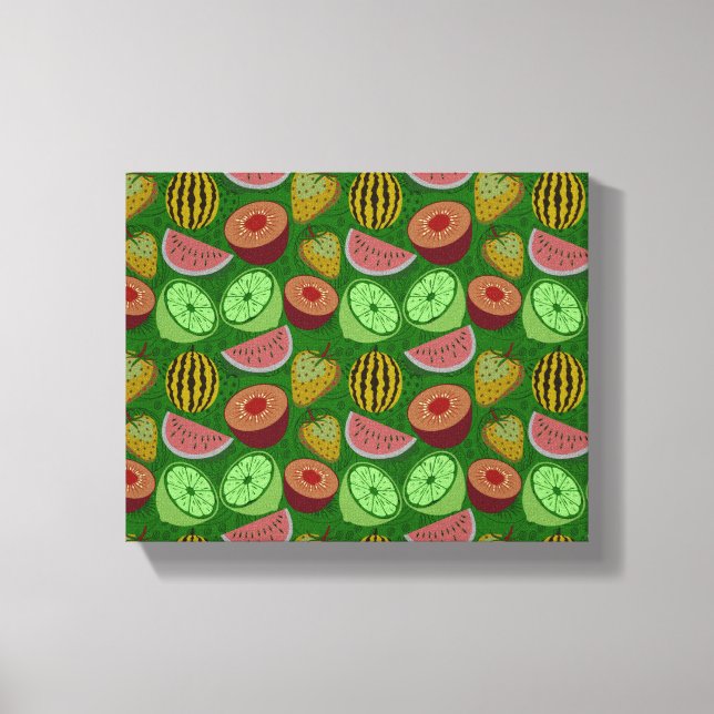 Lienzo Seamless pattern tropical fruit & green background (Anverso)