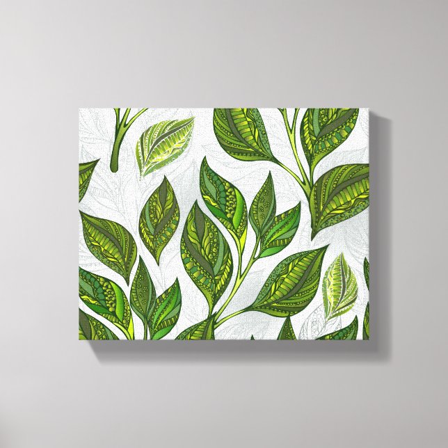 Lienzo Seamless Pattern with Green Tea Leaves (Anverso)