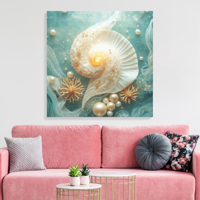 Lienzo Seashell Wall Art – Coastal Beach Decor (Insitu (Sala de estar))