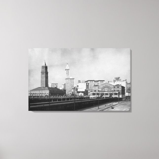 Lienzo Seattle, WA - Centro de Ferrocarriles de Seattle y (Anverso)