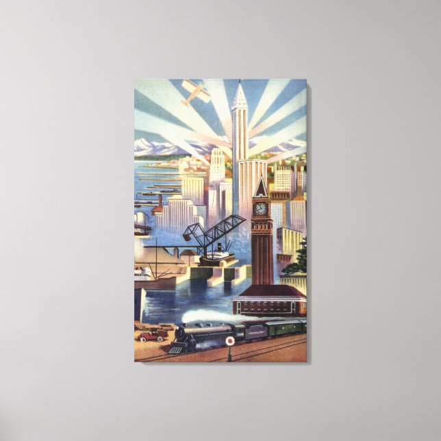 Lienzo Seattle, Washington - Vista del centro de la ciuda (Anverso)