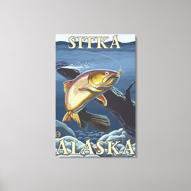Lienzo Sección de Pesca de Trucha - Sitka, Alaska (Anverso)