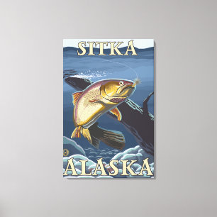 Lienzo Sección de Pesca de Trucha - Sitka, Alaska