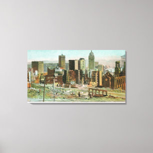 Lienzo Sección del negocio en ruinas después del fuego